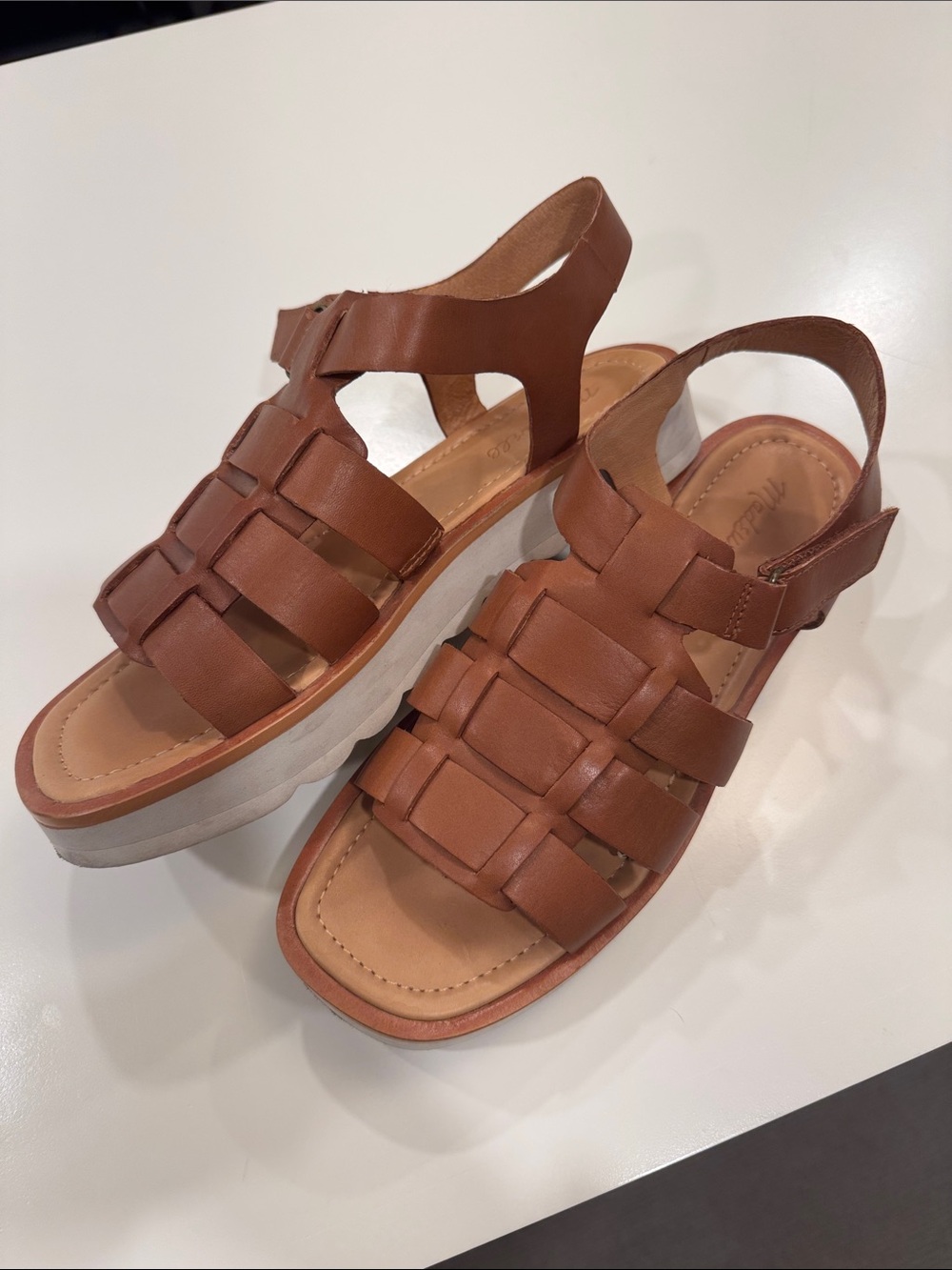 Madewell Brown Leather Woven Slingback Sandals